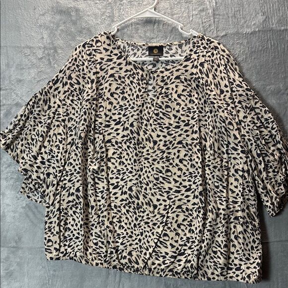JM Collection Cheetah Animal Print Flowy Sleeves Top Blouse Size 3X - Picture 1 of 9